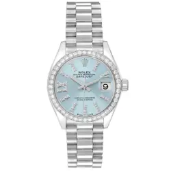 Rolex President Ice Blue Dial Diamond Platinum Ladies Watch 279136 Box Card