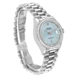 Rolex President Ice Blue Dial Diamond Platinum Ladies Watch 279136 Box Card