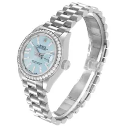 Rolex President Ice Blue Dial Diamond Platinum Ladies Watch 279136 Box Card