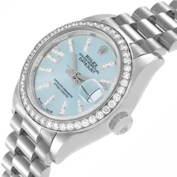 Rolex President Ice Blue Dial Diamond Platinum Ladies Watch 279136 Box Card