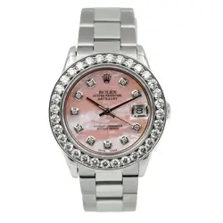 ROLEX DATEJUST 68210 PINK MOP DIAL DIAMOND BEZEL 31MM STAINLESS STEEL 2009
