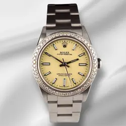 ROLEX OYSTER PERPETUAL 31MM 2CT DIAMONDS BEIGE DIAL STEEL AUTOMATIC WATCH