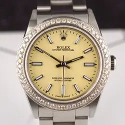 Rolex Oyster Perpetual 31mm 2ct Diamonds Beige Dial Steel Automatic Watch
