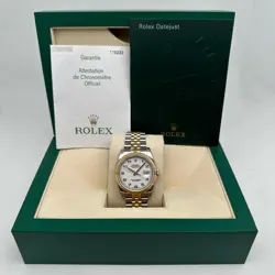 ROLEX DATEJUST 116233 36MM STEEL 18K YELLOW GOLD WHITE ARABIC DIAL WATCH B&P