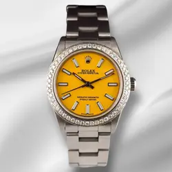 ROLEX OYSTER PERPETUAL 31MM 2CT DIAMONDS YELLOW DIAL STEEL AUTOMATIC WATCH