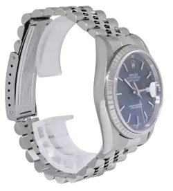 Rolex Datejust Steel Blue Dial Engine Turned Bezel Jubilee 36mm Watch A 16220