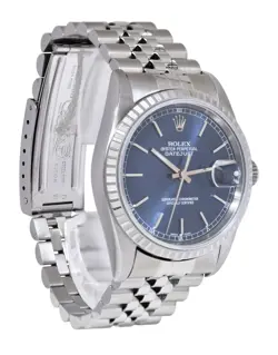 Rolex Datejust Steel Blue Dial Engine Turned Bezel Jubilee 36mm Watch A 16220
