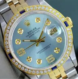 ROLEX DATEJUST MENS TWO-TONE 18KY STEEL ICE BLUE DIAMOND DIAL 1.50CTS WATCH 36MM