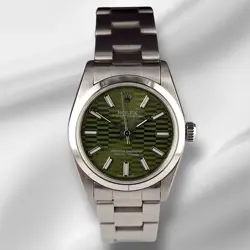 ROLEX OYSTER PERPETUAL 31MM STAINLESS STEEL GREEN MOTIF DIAL WATCH REF 67480