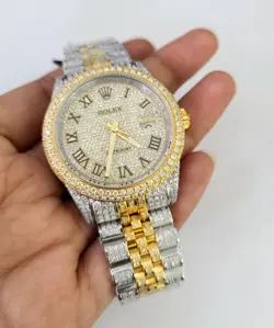 ROLEX MENS DATEJUST RAINBOW DIAL ICED OUT FULLY LOAD GENUINE DIAMONDS 36MM WATCH