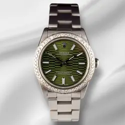 ROLEX OYSTER PERPETUAL 31MM 2CT DIAMONDS GREEN MOTIF DIAL AUTOMATIC WATCH