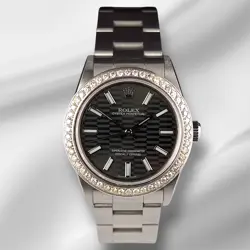 ROLEX OYSTER PERPETUAL 31MM 2CT DIAMONDS BLACK MOTIF DIAL AUTOMATIC WATCH
