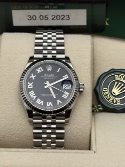 ROLEX DATEJUST BLACK DIAL ROMAN NUMERALS JUBILEE BRACELET UNWORN 31MM