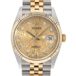 ROLEX DATEJUST 36 10P DIAMOND 126233G CHAMPAGNE GOLD CARVING COMPUTER 5 ROW ...