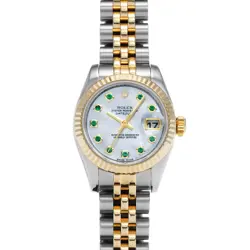 ROLEX DATEJUST 179173NGE WHITE SHELL/EMERALD WATCH 681103