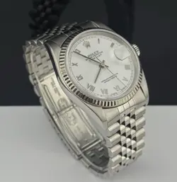 ROLEX 36MM DATEJUST MENS 2002 STAINLESS STEEL JUBILEE WHITE ROMAN DIAL REF 16234