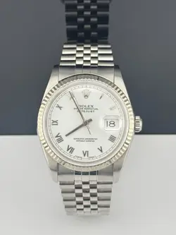 Rolex 36mm Datejust Mens 2002 Stainless Steel Jubilee White Roman Dial Ref 16234