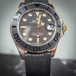 ROLEX 18KT ROSE GOLD 37MM YACHTMASTER OYSTERFLEX BLACK DIAL 268655