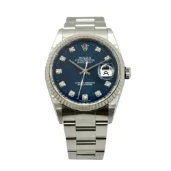 ROLEX DATEJUST 36MM FACTORY DIAMOND BLUE DIAL FLUTED BEZEL OYSTERSTEEL 16234