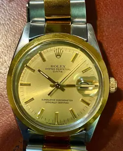 ROLEX OYSTER PERPETUAL DATE 15010 UPGRADE GOLD SS 3035 QUICK SET AUTOMATIC 1984