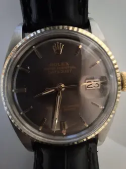 ROLEX DATEJUST, GRAY DIAL, 36MM WATCH. LEATHER BRACELET