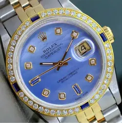 ROLEX DATEJUST MENS WATCH TWO-TONE 18KY & STEEL BLUE MOP 8+2 DIAL 1.50CTS 36MM