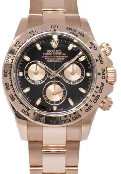ROLEX DAYTONA CHRONOGRAPH 18K ROSE GOLD BLACK/PINK DIAL WATCH +CARD '14 116505