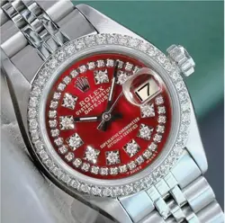 ROLEX DATEJUST LADIES STAINLESS STEEL RED DIAMOND DIAL BEZEL 0.90CTS WATCH 26MM