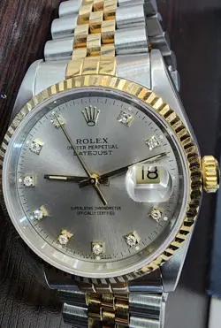 ROLEX DATEJUST 36 WATCH AUTOMATIC 16233 STEEL GOLD SILVER DIAL FACTORY DIAMOND