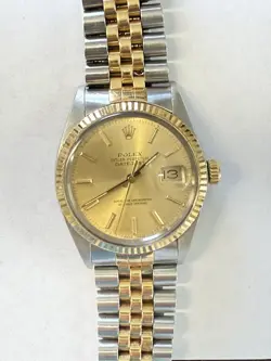 ROLEX DATEJUST 16013 GOLD & SILVER JUBILEE BRACELET WITH GOLD BEZEL W/PAPERS!