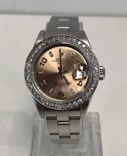 ROLEX 26MM PINK ARABIC DIAL OYSTER PERPETUAL DATE REF: 79160 W/DIAMOND BEZEL