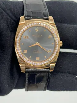 ROLEX CELLINI 5530 GREY DIAL 18K ROSE GOLD WITH LEATHER STRAP
