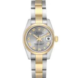 ROLEX DATEJUST WHITE ROMAN DIAL STEEL YELLOW GOLD LADIES WATCH 179163