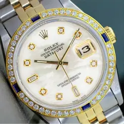 ROLEX DATEJUST MENS WATCH TWO-TONE 18KY & STEEL WHITE MOP 8+2 DIAL 1.50CTS 36MM