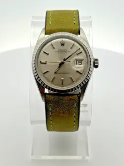 Rolex Datejust 1603 Mens Stainless Steel Watch Green Strap Band Silver Dial 1970