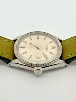 Rolex Datejust 1603 Mens Stainless Steel Watch Green Strap Band Silver Dial 1970