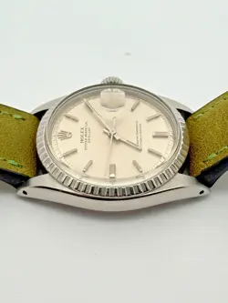 Rolex Datejust 1603 Mens Stainless Steel Watch Green Strap Band Silver Dial 1970