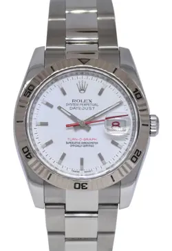 ROLEX DATEJUST TURN-O-GRAPH THUNDERBIRD STEEL WHITE/RED 36MM WATCH Z 116264