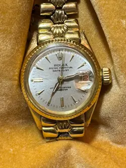 ROLEX 18K GOLD 24 MM OYSTER PERPETUAL DATEJUST VINTAGE RARE SHELL SHAPED LINKS
