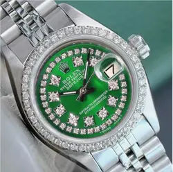 ROLEX DATEJUST LADIES STAINLESS STEEL GREEN DIAMOND DIAL BEZEL 0.90CT WATCH 26MM