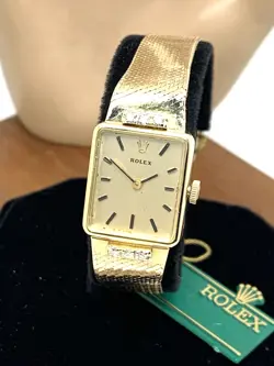 ROLEX WOMEN'S WATCH VINTAGE 1400 DIAMOND COCKTAIL 14K GOLD SWISS MECHANICAL 18MM