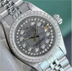 ROLEX DATEJUST LADIES STAINLESS STEEL METEORITE DIAMOND DIAL BEZEL 0.90CT WATCH
