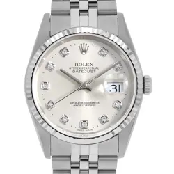 ROLEX DATEJUST 10P DIAMOND 16234G SILVER T NUMBER SECOND HAND MENS