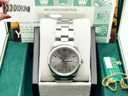 ROLEX AIR KING 5500 SILVER DIAL STAINLESS STEEL BOX PAPER 34MM
