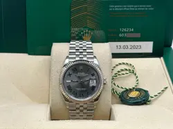 ROLEX DATEJUST 126234 36MM SLATE WIMBLEDON DIAL STEEL 18K WHITE GOLD BOX PAPER