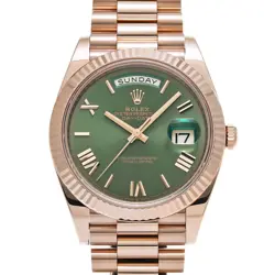 ROLEX DAY-DATE 40 228235 OLIVE GREEN/EVERROSE GOLD WATCH 660388