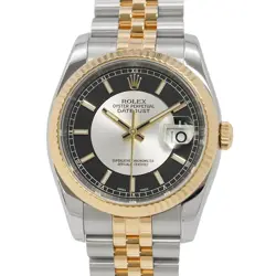 ROLEX DATEJUST 36MM STEEL 18K YELLOW GOLD BLACK/SILVER DIAL 116233