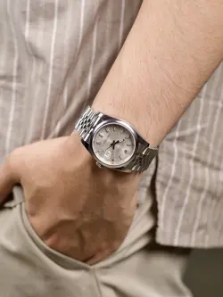 2015 ROLEX DATEJUST 36 SILVER SUNBURST STICK ROMAN RAILTRACK DIAL REF 116200