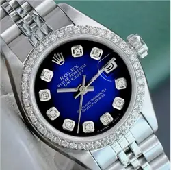 ROLEX LADIES DATEJUST WATCH STAINLESS STEEL BLUE VIGNETTE DIAMOND DIAL .90CTS