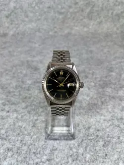 ROLEX 1980 DATEJUST 16030 BLACK DIAL GOLD MARKERS ENGINE TURN BEZEL JUBILEE BOX